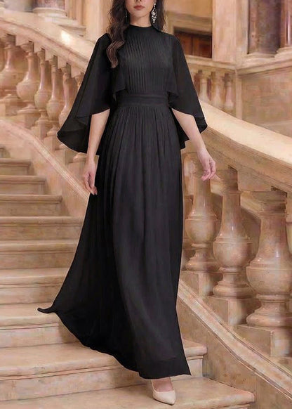 Elegant Black Wrinkled Patchwork Chiffon Dress Summer