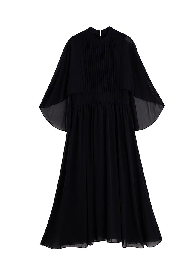 Elegant Black Wrinkled Patchwork Chiffon Dress Summer