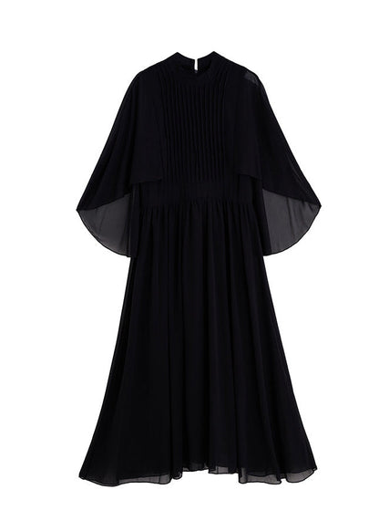 Elegant Black Wrinkled Patchwork Chiffon Dress Summer