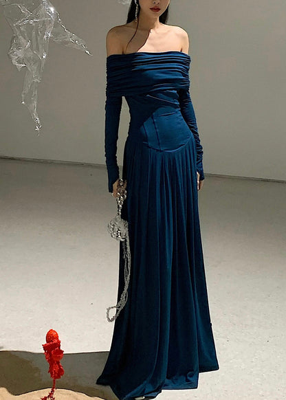 Elegant Blue Cold Shoulder Flattering Maxi Dress Spring