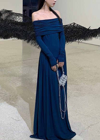 Elegant Blue Cold Shoulder Flattering Maxi Dress Spring