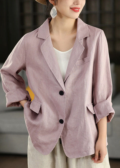 Elegant Blue Peter Pan Collar Pockets Linen Jacket Spring