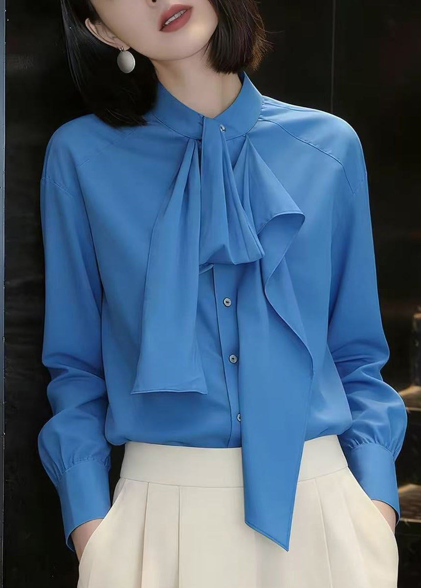 Elegant Blue Ruffled Patchwork Cotton Shirt Top Fall