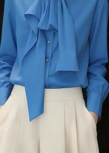 Elegant Blue Ruffled Patchwork Cotton Shirt Top Fall