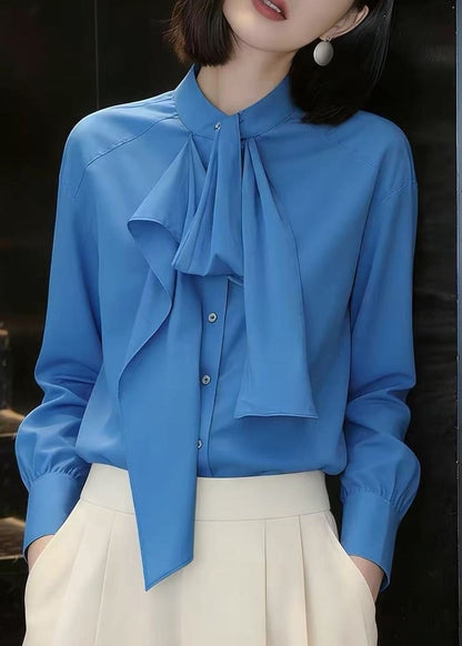 Elegant Blue Ruffled Patchwork Cotton Shirt Top Fall