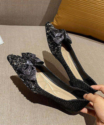 Elegant Bow Splicing Flat Shoes For Women Beige Cotton Fabric