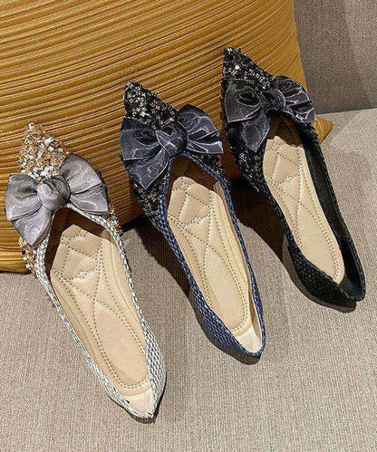 Elegant Bow Splicing Flat Shoes For Women Beige Cotton Fabric