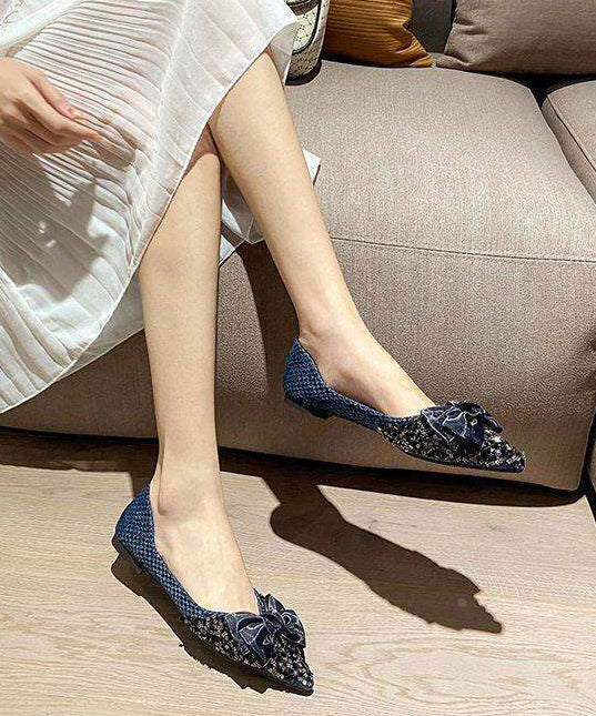 Elegant Bow Splicing Flat Shoes For Women Beige Cotton Fabric