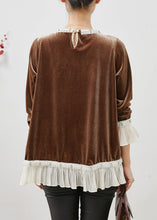 Load image into Gallery viewer, Elegant Brown Nail Bead Patchwork Silk Velour Tops Flare Sleeve