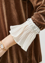 Load image into Gallery viewer, Elegant Brown Nail Bead Patchwork Silk Velour Tops Flare Sleeve