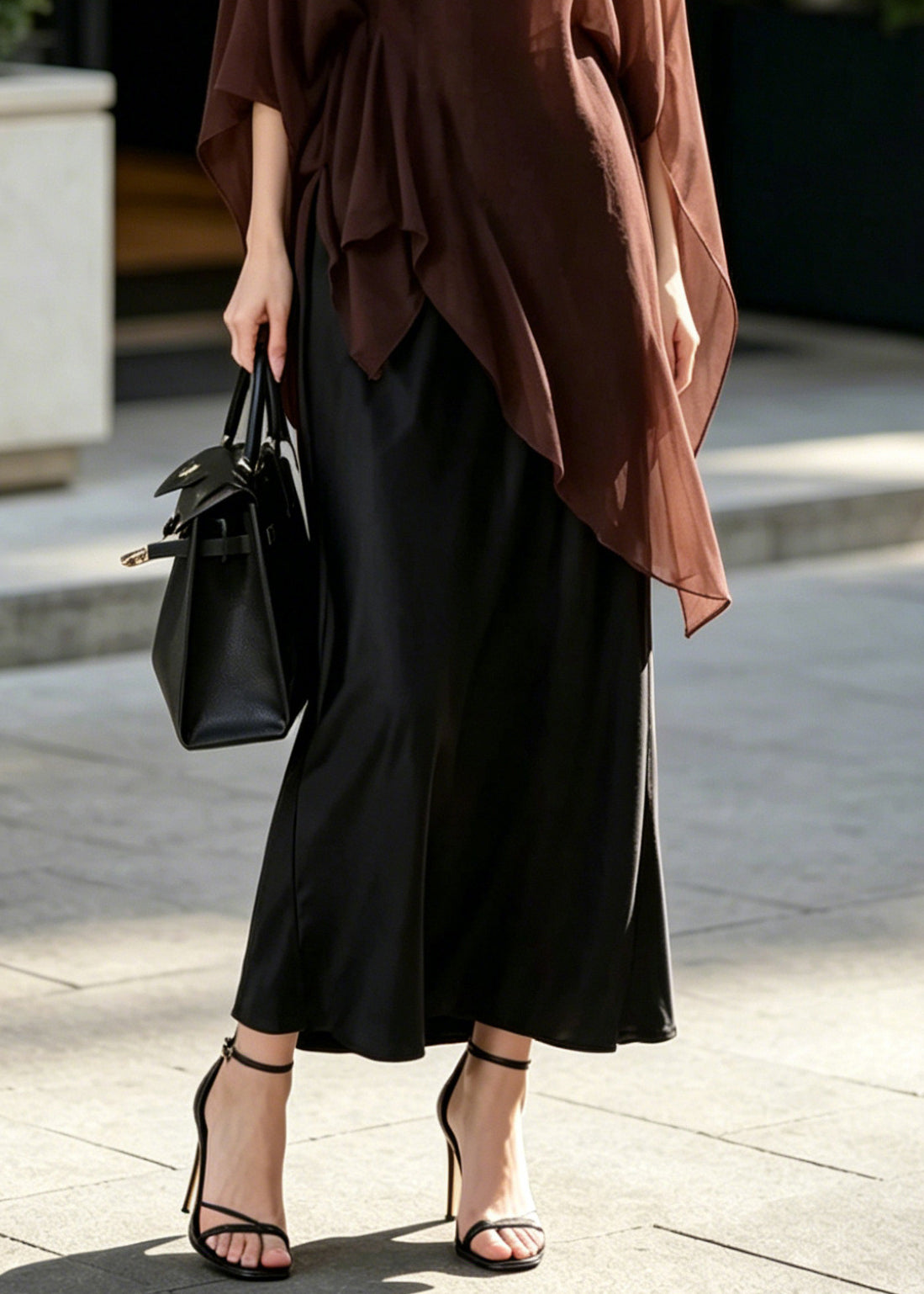 Elegant Brown Oversized Draping Chiffon Two Pieces Set Summer