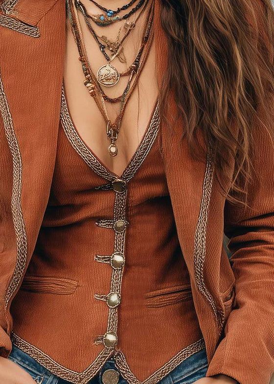 Elegant Brown Peter Pan Collar Cotton Two Pieces Set Fall