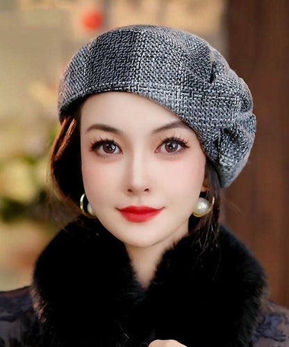 Elegant Brown Plaid Versatile Woolen Beret Hat