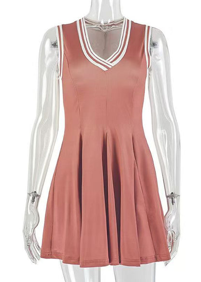 Elegant Brown V Neck Cotton A Line Dresses Summer