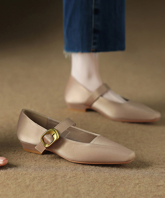 Elegant Buckle Strap Splicing Flats Brown Faux Leather