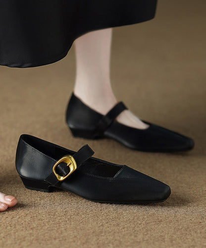 Elegant Buckle Strap Splicing Flats Brown Faux Leather