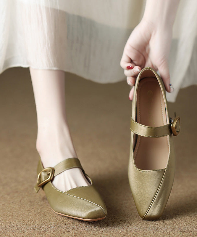 Elegant Buckle Strap Splicing Flats Brown Faux Leather
