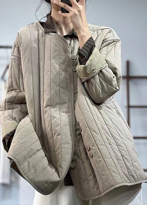 Elegant Button Patchwork Warm Fine Cotton Filled Coats Winter