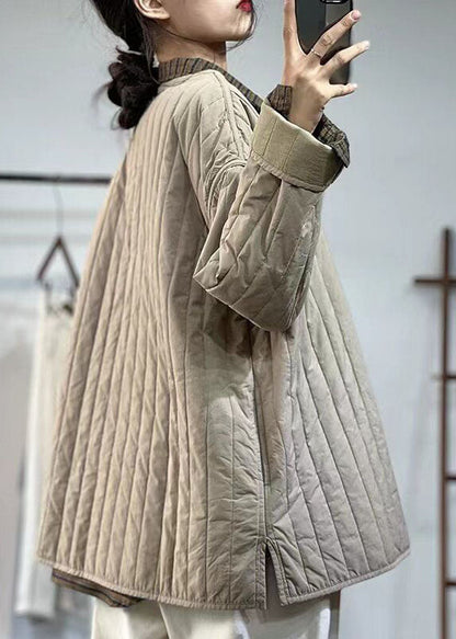 Elegant Button Patchwork Warm Fine Cotton Filled Coats Winter