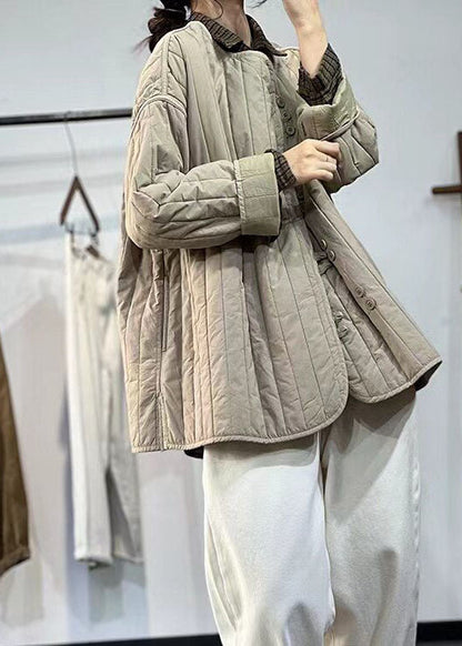 Elegant Button Patchwork Warm Fine Cotton Filled Coats Winter