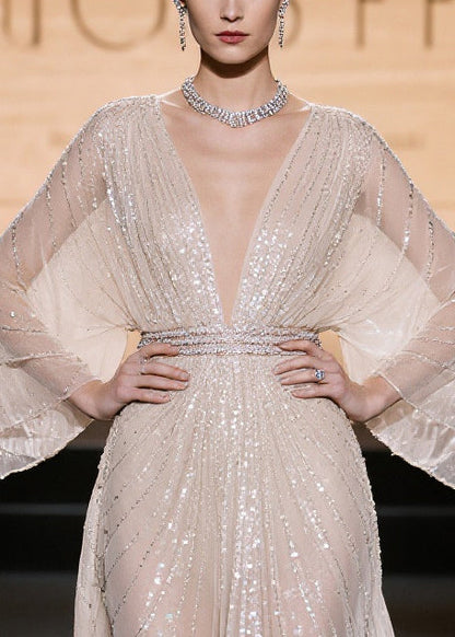 Elegant Champagne Sequins Hollow Out Tulle Party Dress Summer