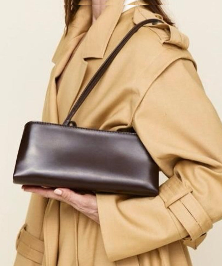 Elegant Chocolate Rectangle Multi-layer Faux Leather Shoulder Handbag