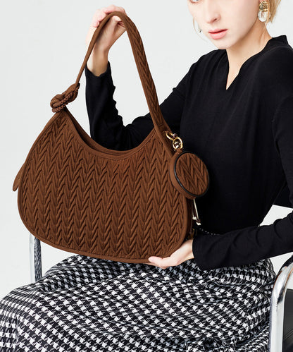 Elegant Chocolate Striped Solid Durable Cotton Hobo Bag