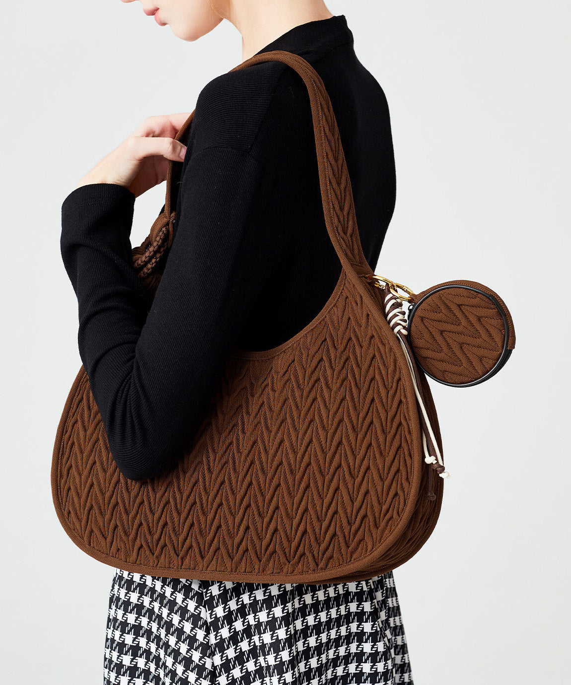 Elegant Chocolate Striped Solid Durable Cotton Hobo Bag