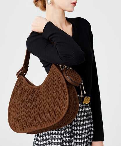 Elegant Chocolate Striped Solid Durable Cotton Hobo Bag