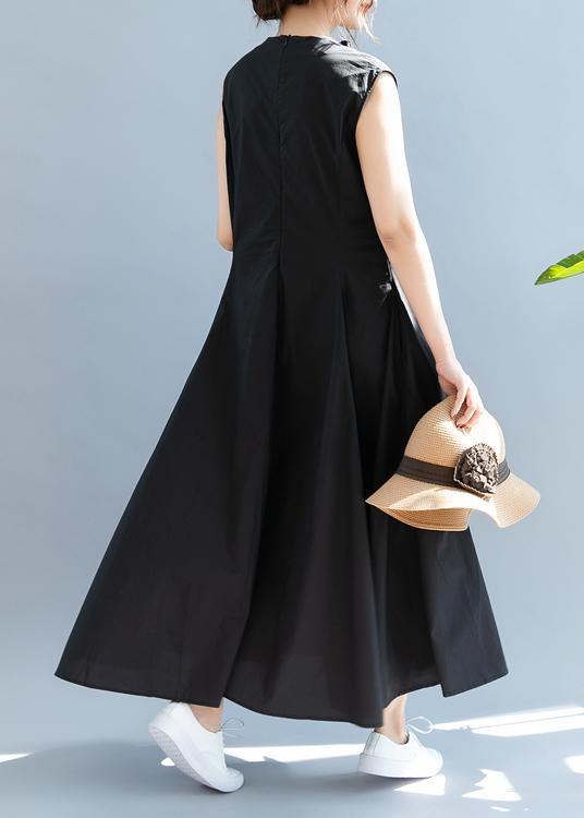 Elegant Cinched  cotton Summer Clothes Women  Black Maxi Dress - SooLinen