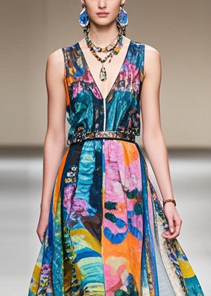 Elegant Cinched Print Exra Large Hem Chiffon Dresses Sleeveless