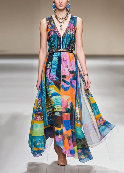 Elegant Cinched Print Exra Large Hem Chiffon Dresses Sleeveless