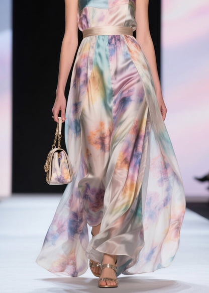 Elegant Cold Shoulder Tunic Silk Maxi Spaghetti Strap Dress Summer