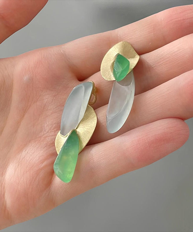 Elegant Colorblock Alloy Ginkgo Leaf Chalcedony Water Drop Drop Earrings