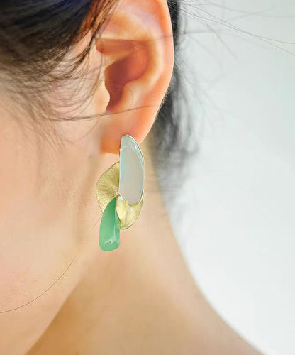 Elegant Colorblock Alloy Ginkgo Leaf Chalcedony Water Drop Drop Earrings