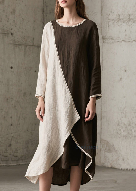 Elegant Colorblock Asymmetrical Oversized Cotton Maxi Dresses Spring