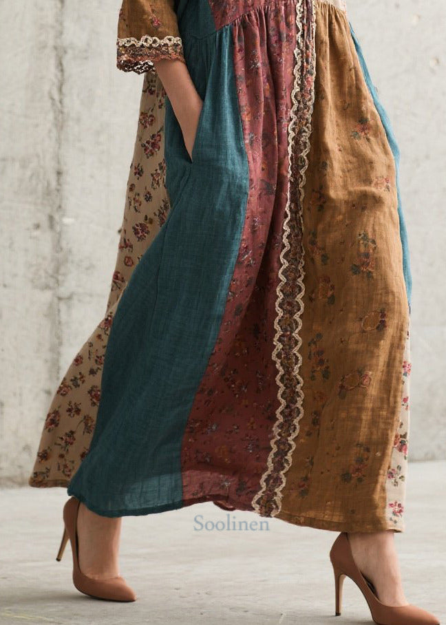 Elegant Colorblock Oversized Patchwork Print Cotton Dresses Summer