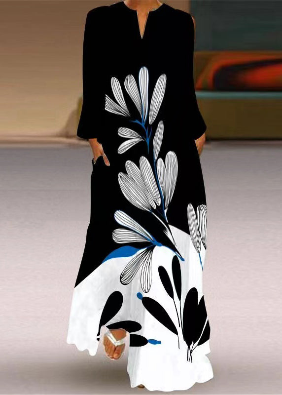 Elegant Colorblock V Neck Print Party Long Dress Spring