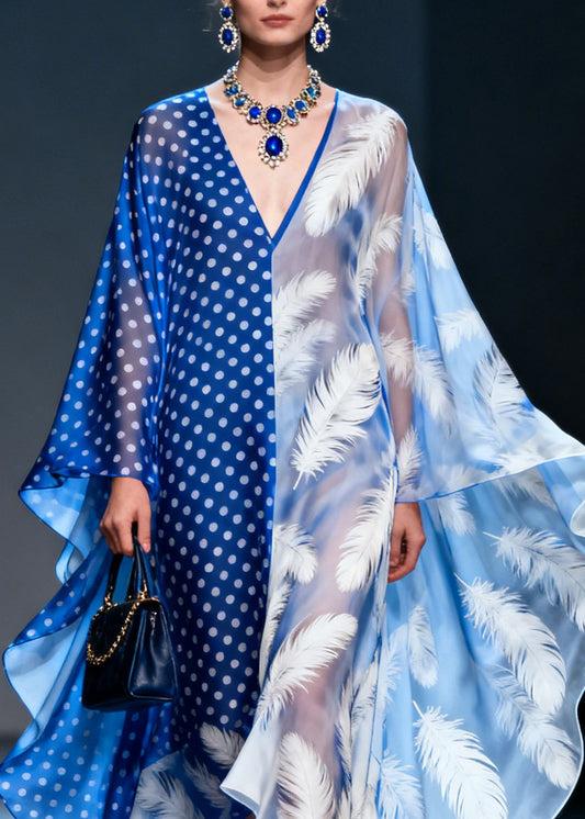 Elegant Colorblock V Neck Print Patchwork Chiffon Dress Summer