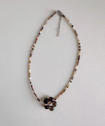 Elegant Colored Glass Natural Stone Flower Beading Pendant Choker