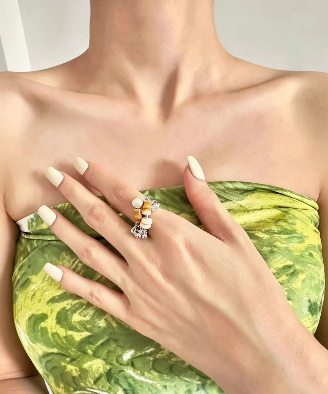 Elegant Copper Freshwater Shell Beading Tassel Open Rings
