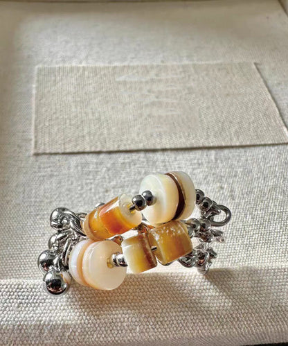 Elegant Copper Freshwater Shell Beading Tassel Open Rings