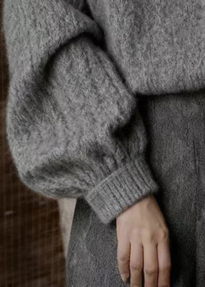 Elegant Dark Gray Peter Pan Collar Cozy Knit Sweater Winter