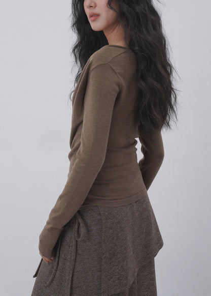 Elegant Fake Two-Piece Cowl Neck Shirts Long Sleeve