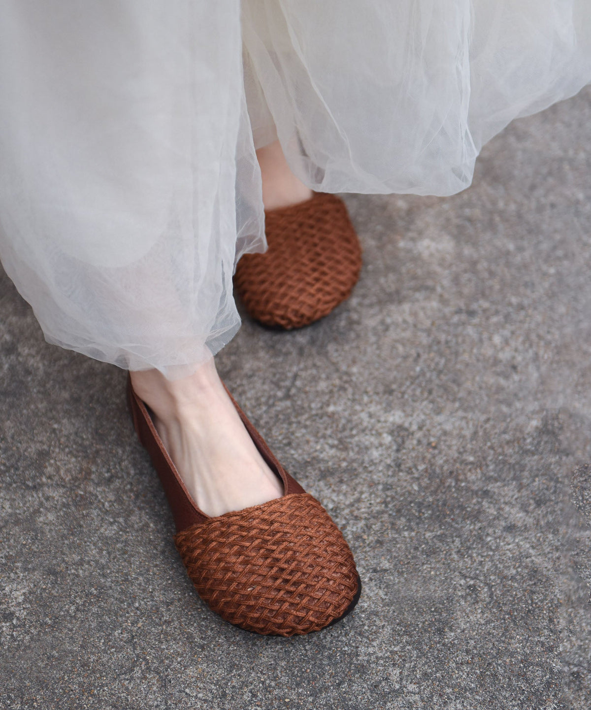 Elegant Flat Shoes For Women Brown Cowhide Leather