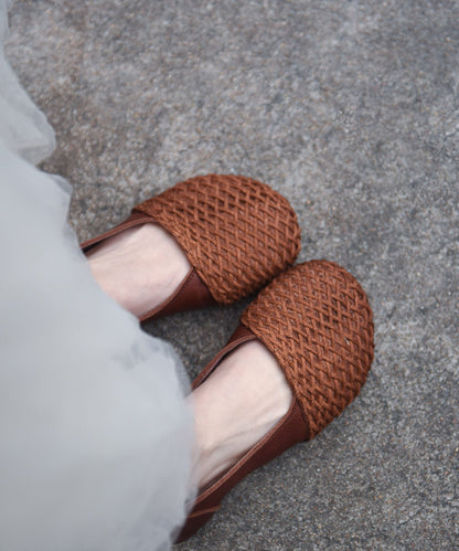 Elegant Flat Shoes For Women Brown Cowhide Leather