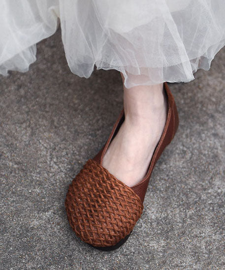 Elegant Flat Shoes For Women Brown Cowhide Leather