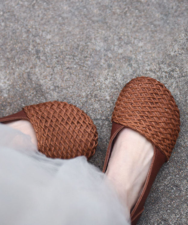 Elegant Flat Shoes For Women Brown Cowhide Leather