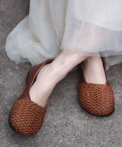 Elegant Flat Shoes For Women Brown Cowhide Leather