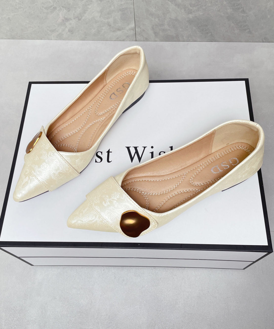 Elegant Flat Shoes Green Print Faux Leather Pointed Toe